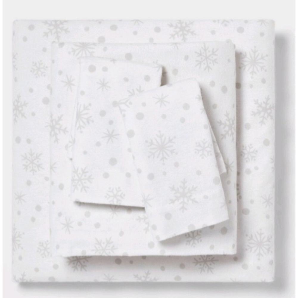 Wondershop Flannel Sheet Set Twin Size White Snowflake